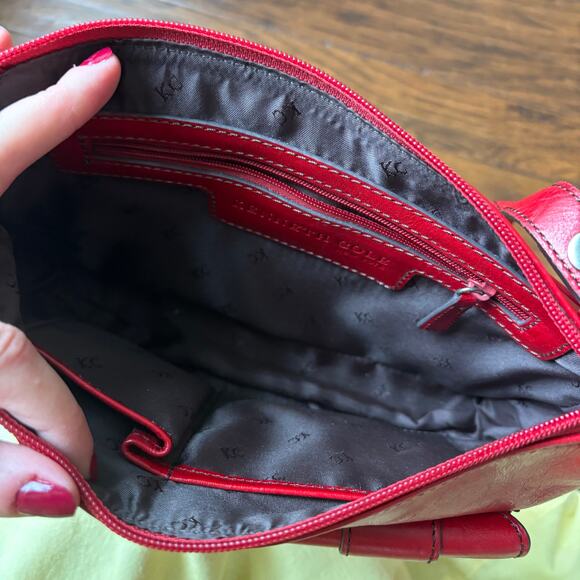 Kenneth Cole Red Leather Town Square Top Zip Shoulder Bag Buckle 90s Y2K - Picture 6 of 12